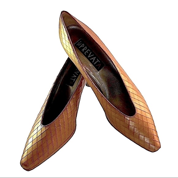 PREVATA Shoes Pointed Toe Cognac Snakeskin Leather Pumps Size 9A - Picture 6 of 11